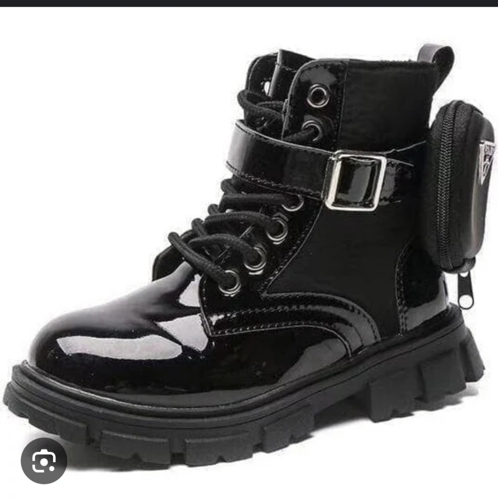 Lola + The Boys Black Patent Leather Combat Boots